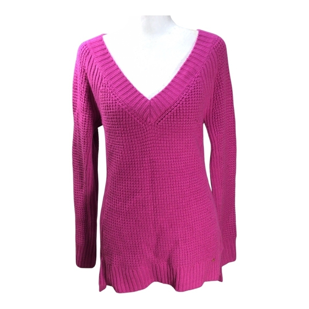 Bebe Hot Pink V-Neck Sweater with Long Sleeves Oversized Small